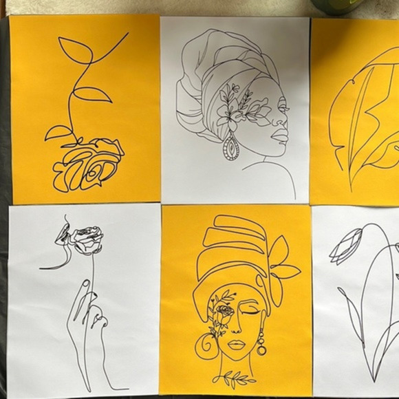 Set of 9 Minimalist Abstract Canvas 8x10 Prints Women & Flower Wall Decor - Picture 1 of 3